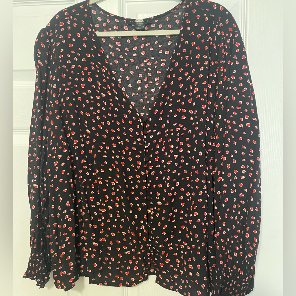 Sanctuary Black And Red Patterned Women's Blouse 3x